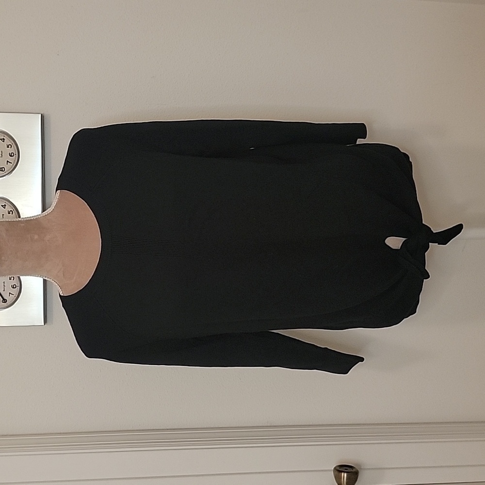 Loft Outlet Black Cotton Blend Crewneck Sweater with Tie Hem, Size M, EUC